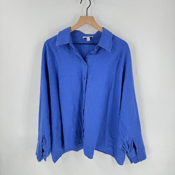COS Linen Button Down Shirt Relaxed Fit Blue Collared Lightweight Size 10 - Picture 7 of 7